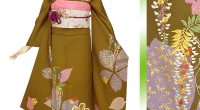 R845 金茶　金駒刺繍　桜と藤☆(絹)
